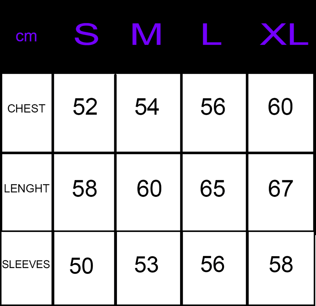 KISORE size chart